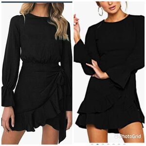 Long Sleeve Round Neck Ruffles Wrap Dresses Party Dress